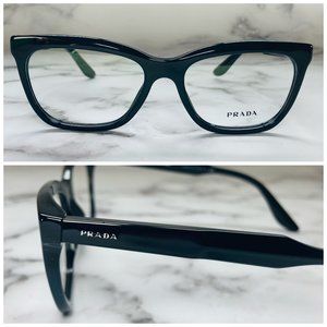 PRADA Square Shiny Black And Silver Eyeglasses Glasses Frames NWOT